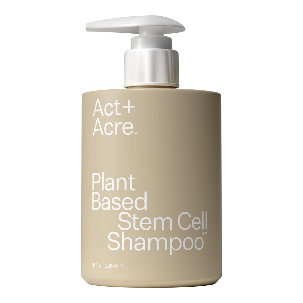 ACT+ ACRE Stem Cell Shampoo bottle pour highlights a lightweight cleanse for a refreshed scalp.