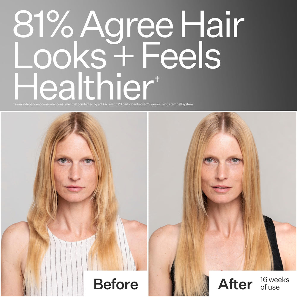 ACT+ ACRE Stem Cell Shampoo label closeup shows Cold Processed formula preserving potency.