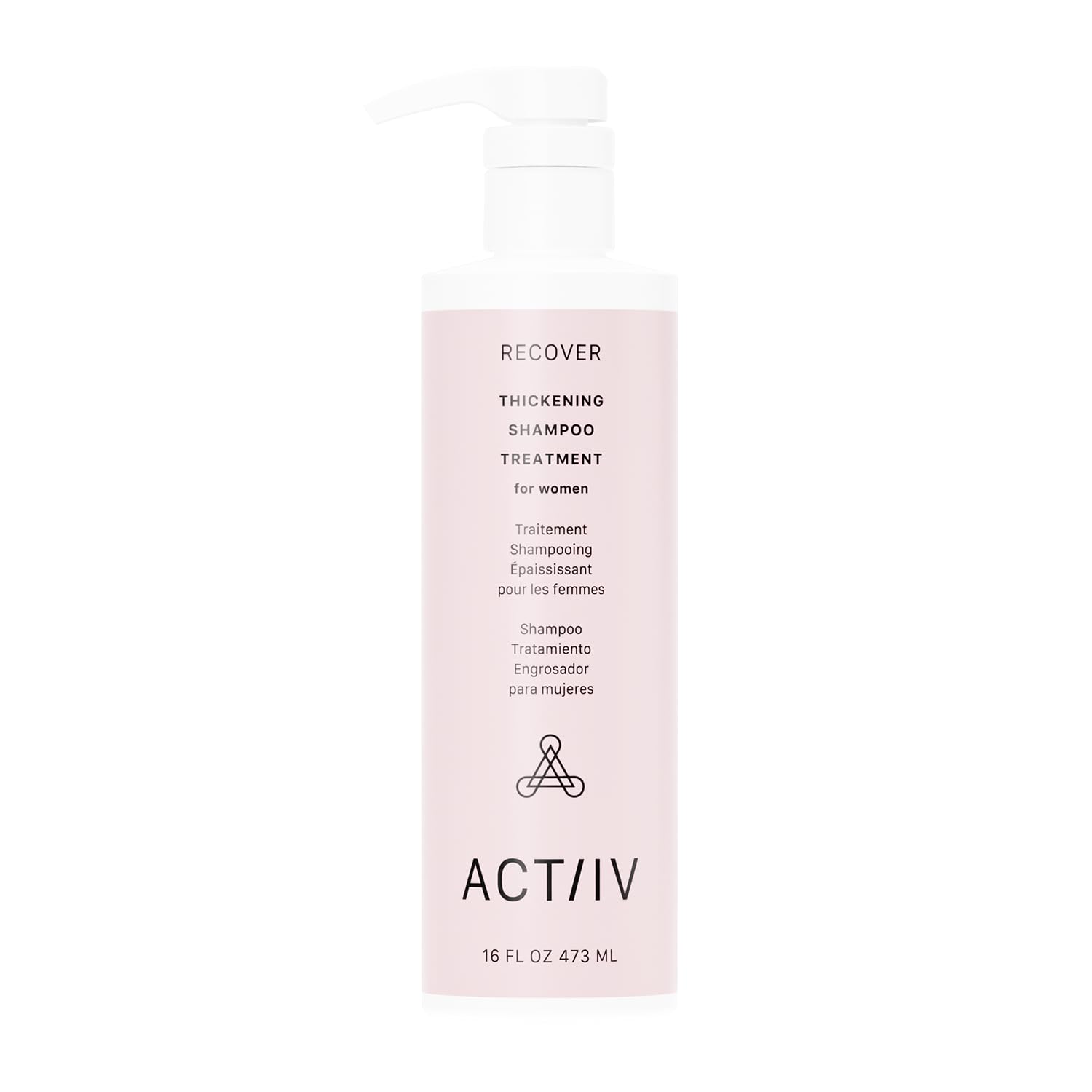 ACTIIV Recover shampoo bottle highlights a plant-based formula for fuller-looking hair.