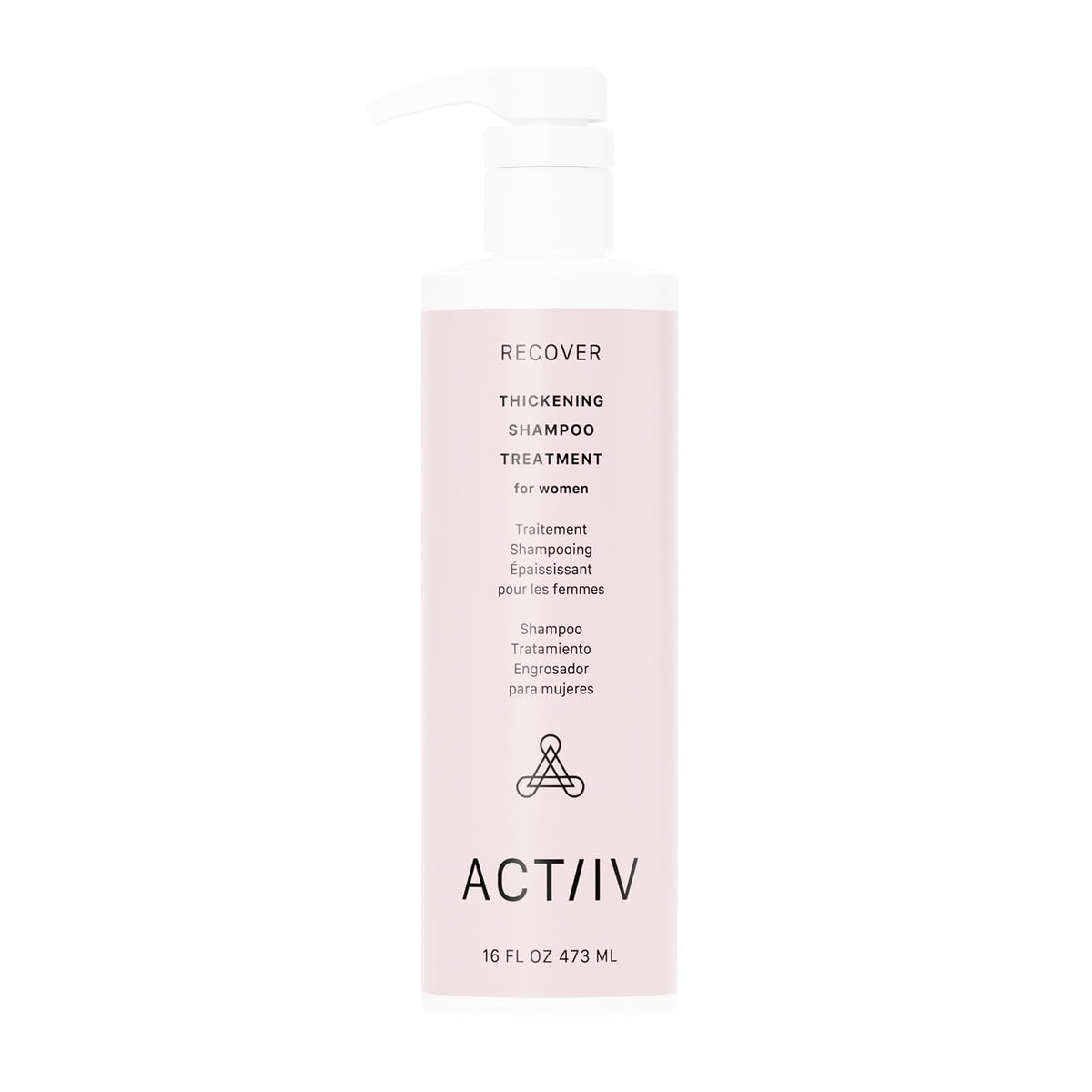 ACTIIV Recover shampoo bottle highlights a plant-based formula for fuller-looking hair.