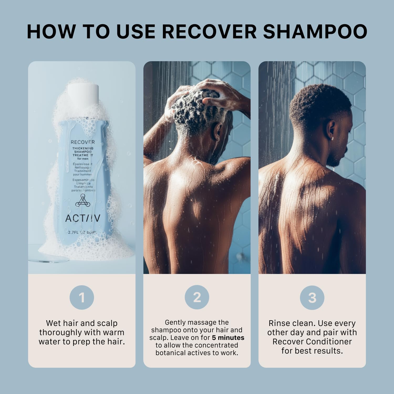 ACTIIV Recover shampoo after-use shot—potentially fuller-looking hair.