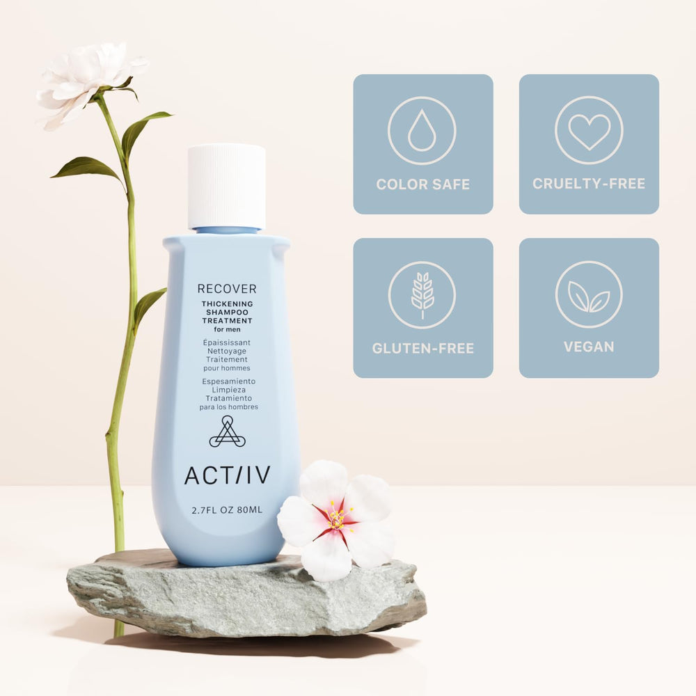 ACTIIV Recover shampoo with plant-based ingredients—scalp health support.