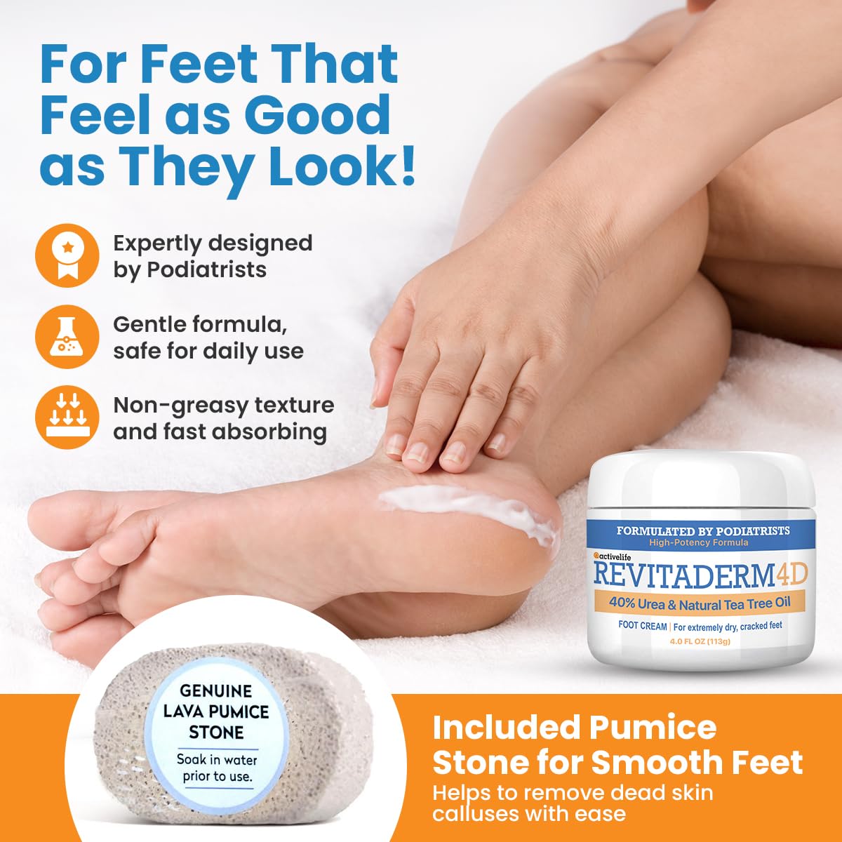 ActivLife Revitaderm 4D Urea Cream application on foot demonstrates hydration.