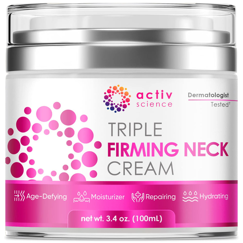 ACTIVSCIENCE Neck Firming Cream jar close-up showing rich texture for daily hydration