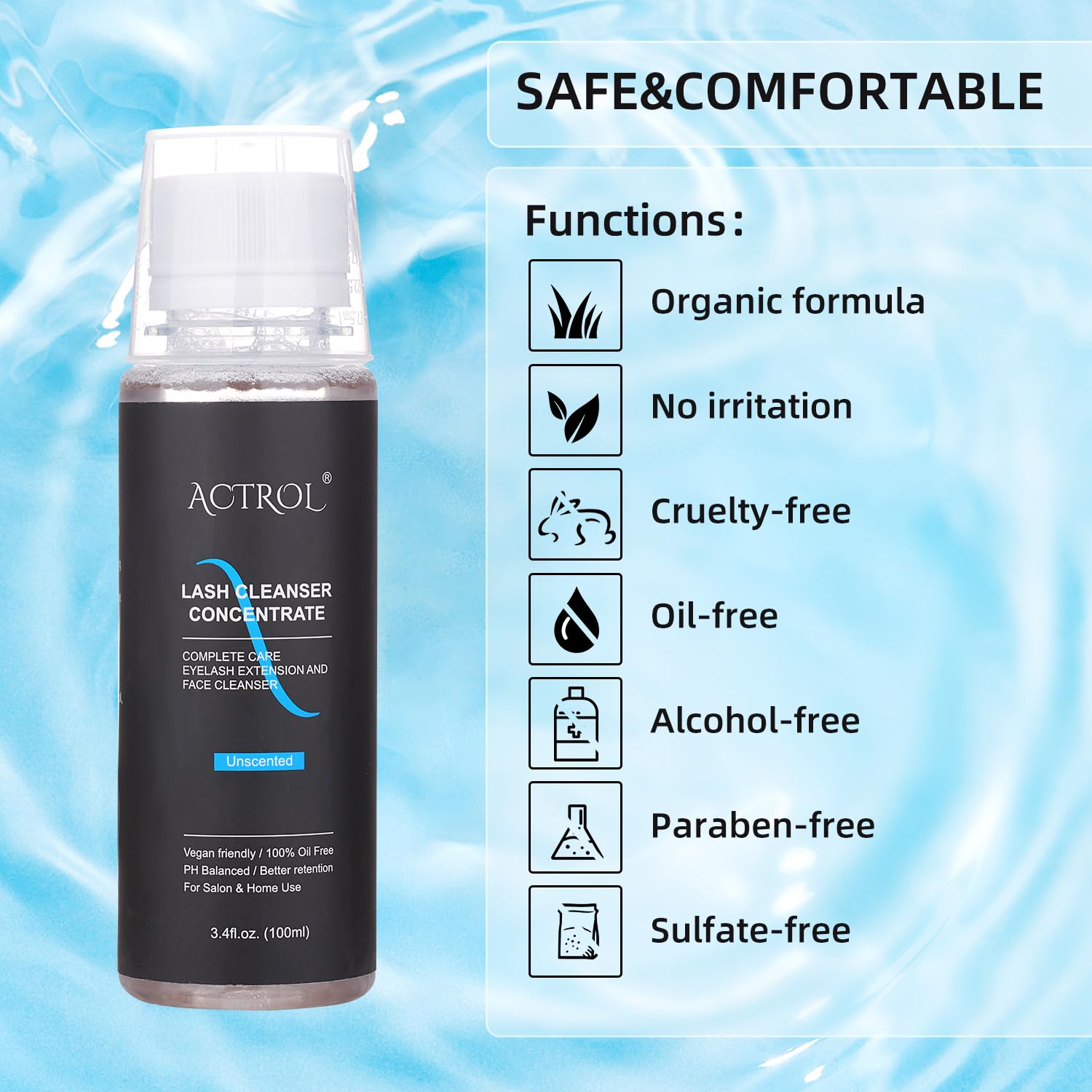 ACTROL Eyelash Cleanser Concentrate dilution ratio 1:11 setup demonstrates home-made lash shampoo.