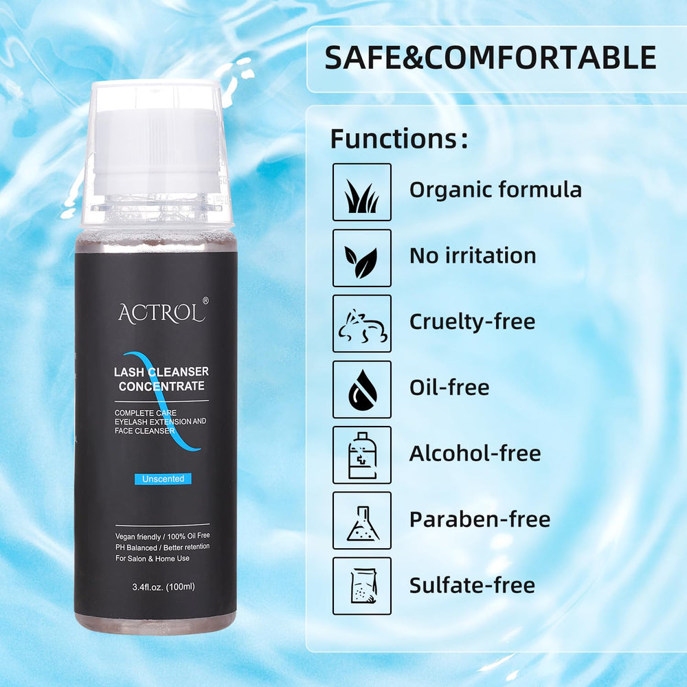ACTROL Eyelash Cleanser Concentrate dilution ratio 1:11 setup demonstrates home-made lash shampoo.