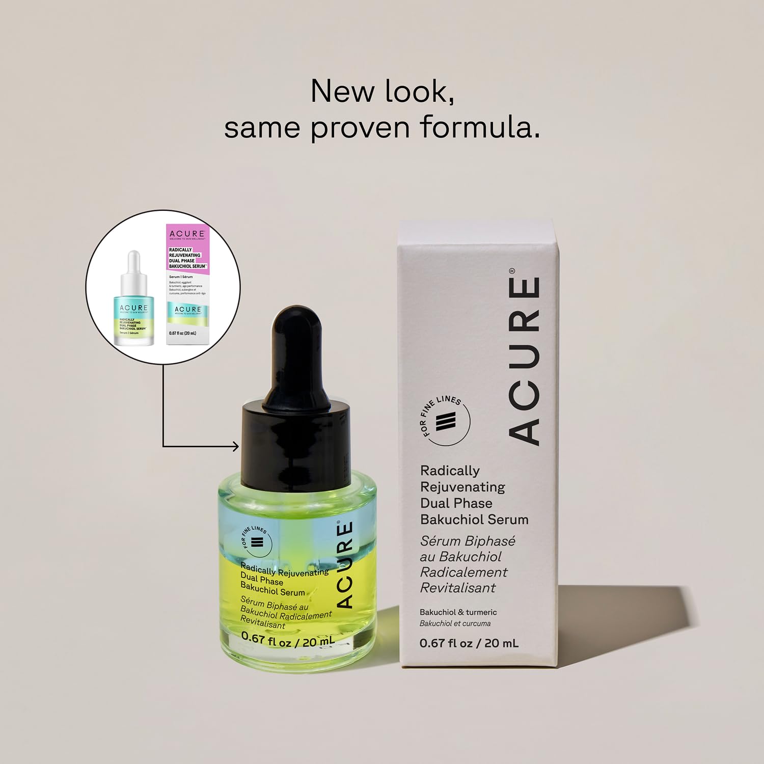 Acure Bakuchiol Serum eggplant-turmeric ingredients close-up highlights soothing skin benefits.