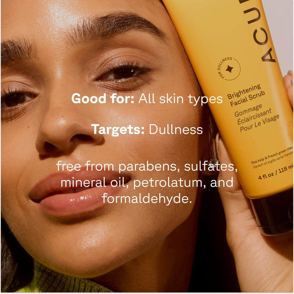Acure Brightening Facial Scrub two-pack on shelf emphasizes value
