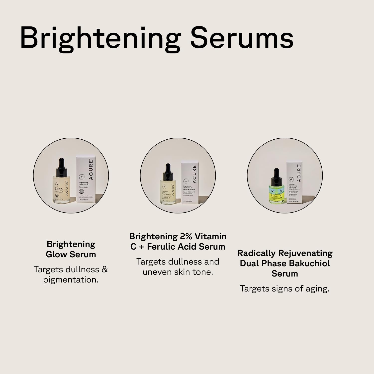 Acure Brightening Glow Serum during morning routine for fresh, even tone.