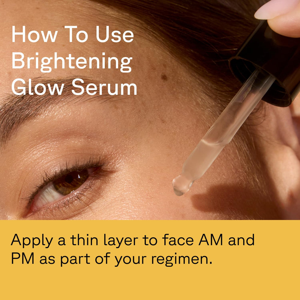 Acure Brightening Glow Serum skin texture close-up showing dewy finish.