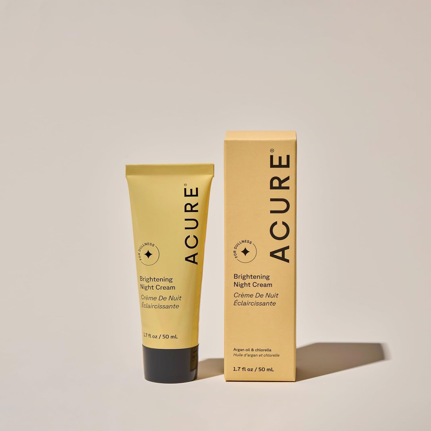 Acure Brightening Night Cream argan oil closeup suggests nourishing hydration and smooth finish
