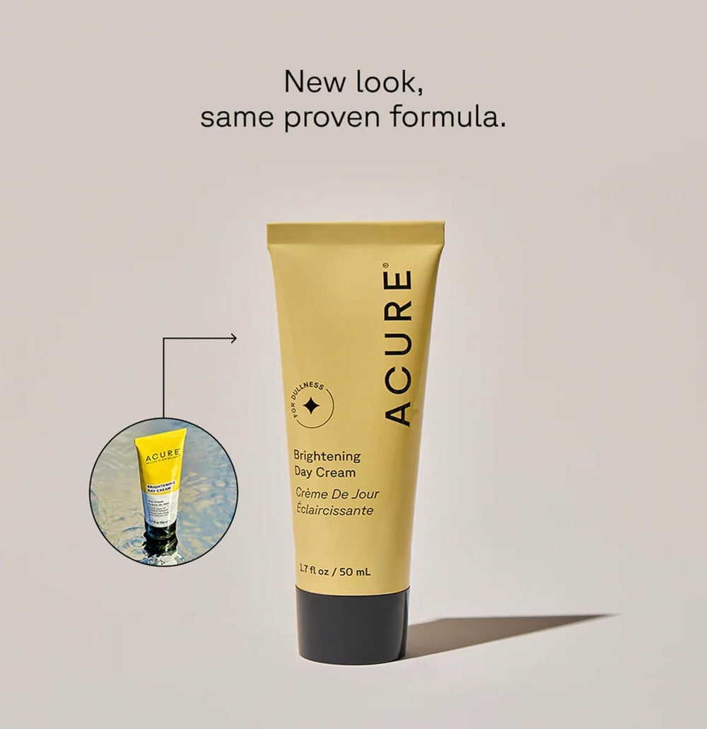 Acure Brightening Night Cream jar highlighting glow-boosting formula for morning radiance