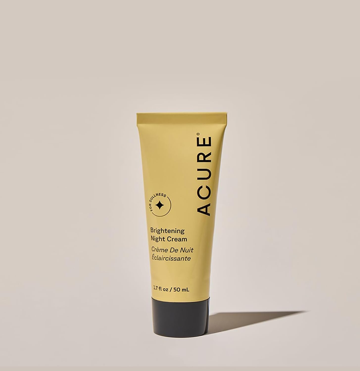 Acure Brightening Night Cream application scene shows easy nightly ritual for refreshed skin