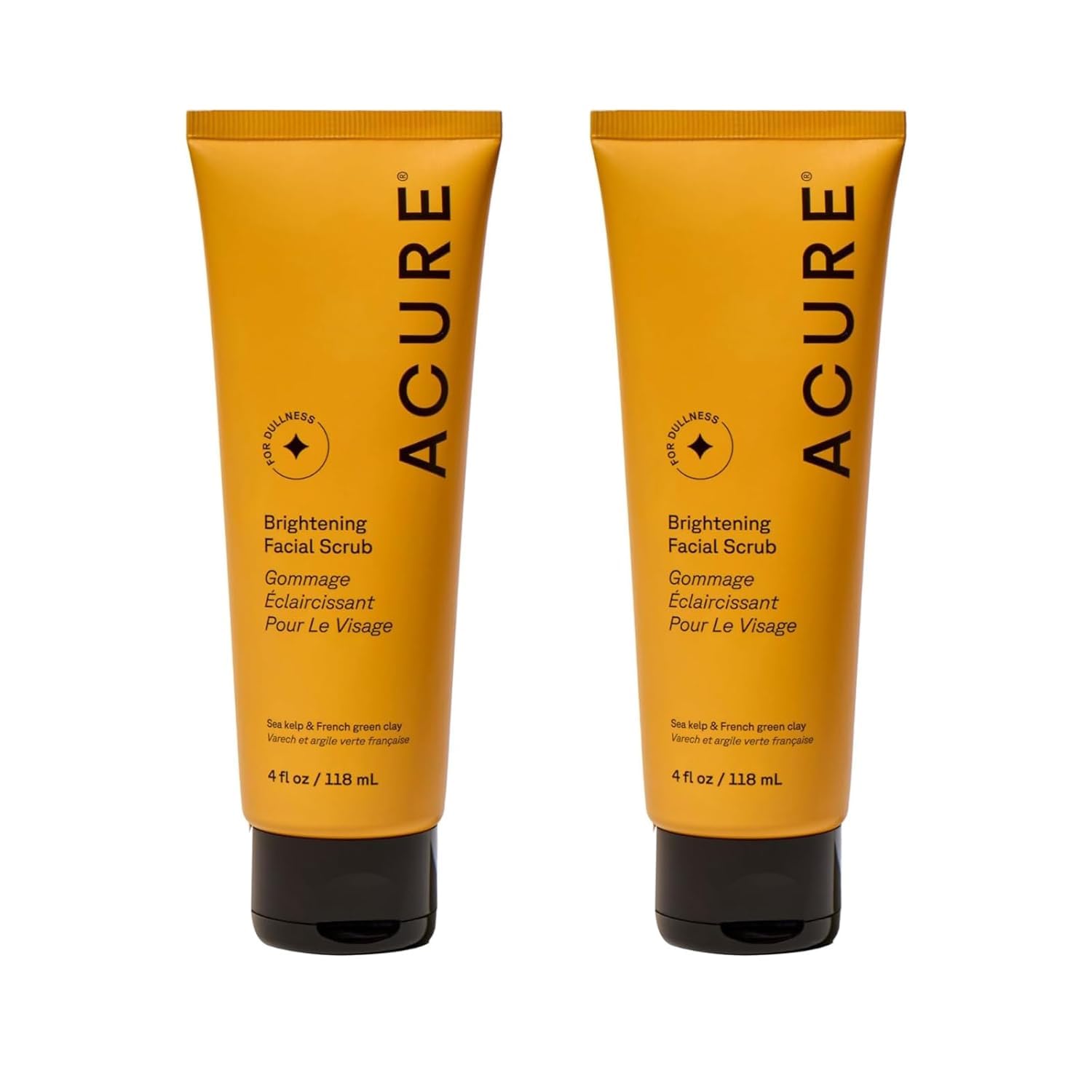Acure Brightening Facial Scrub bottle close-up showing radiant skin potential