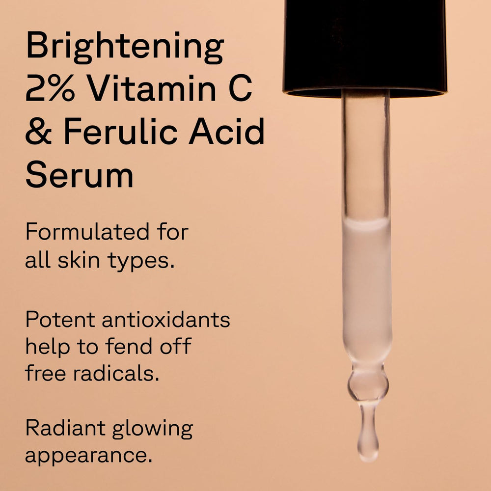 Serum dropper releases bright orange vitamin C serum for quick absorption.