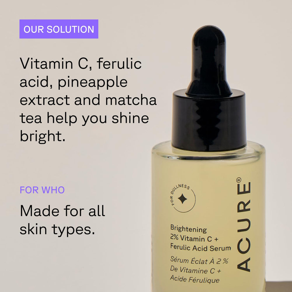 Acure Ferulic acid and pineapple extract listed on label for antioxidant support.