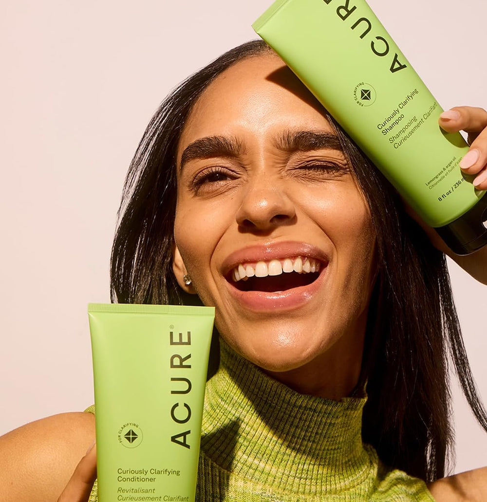 Acure daily use hair detox massage demonstrates easy cleansing routine.