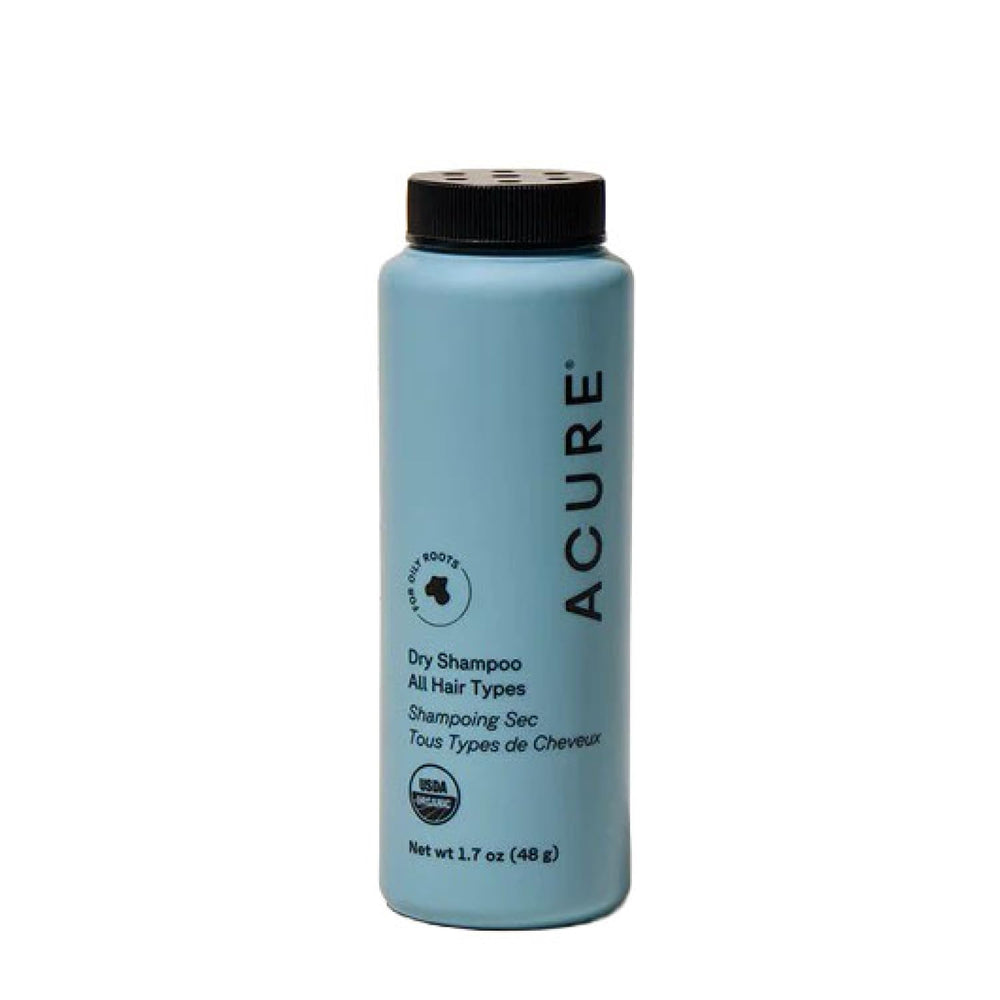 Acure Dry Shampoo mini bottle pour for on-the-go refresh.