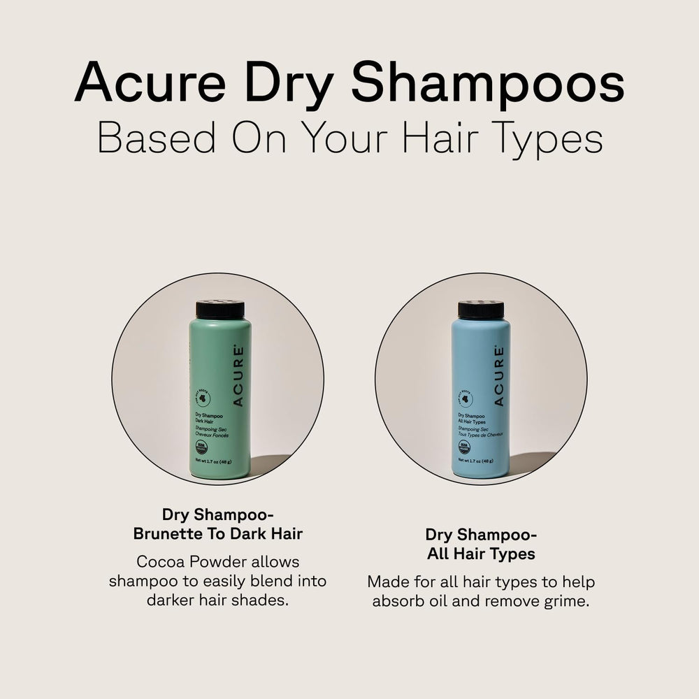 Acure Dry Shampoo non-aerosol container showcases clean, convenient powder application.