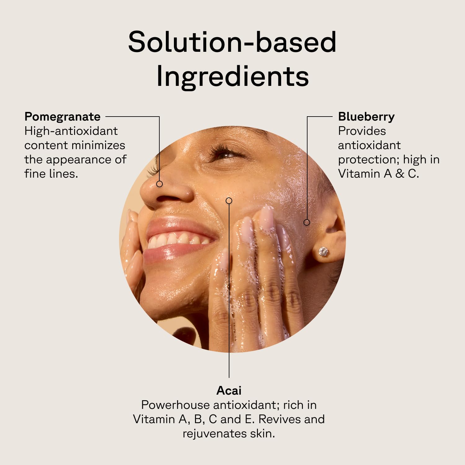 Acure Pomegranate Blackberry Acai antioxidant blend supports vibrant, healthy-looking skin.