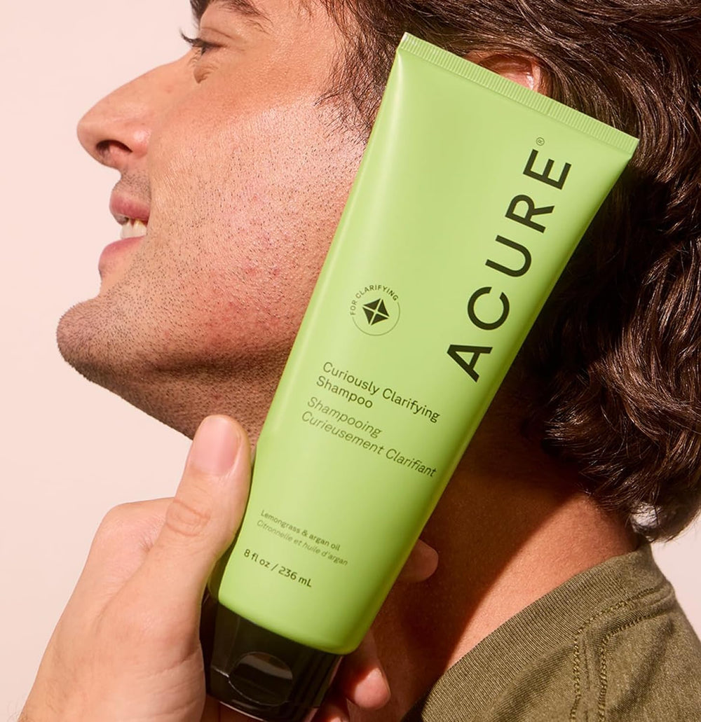 Acure paraben-free and sulfate-free formula badge indicates clean, gentle cleansing.