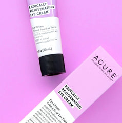 Acure Radically Rejuvenating Eye Cream application dots showing targeted soothing action