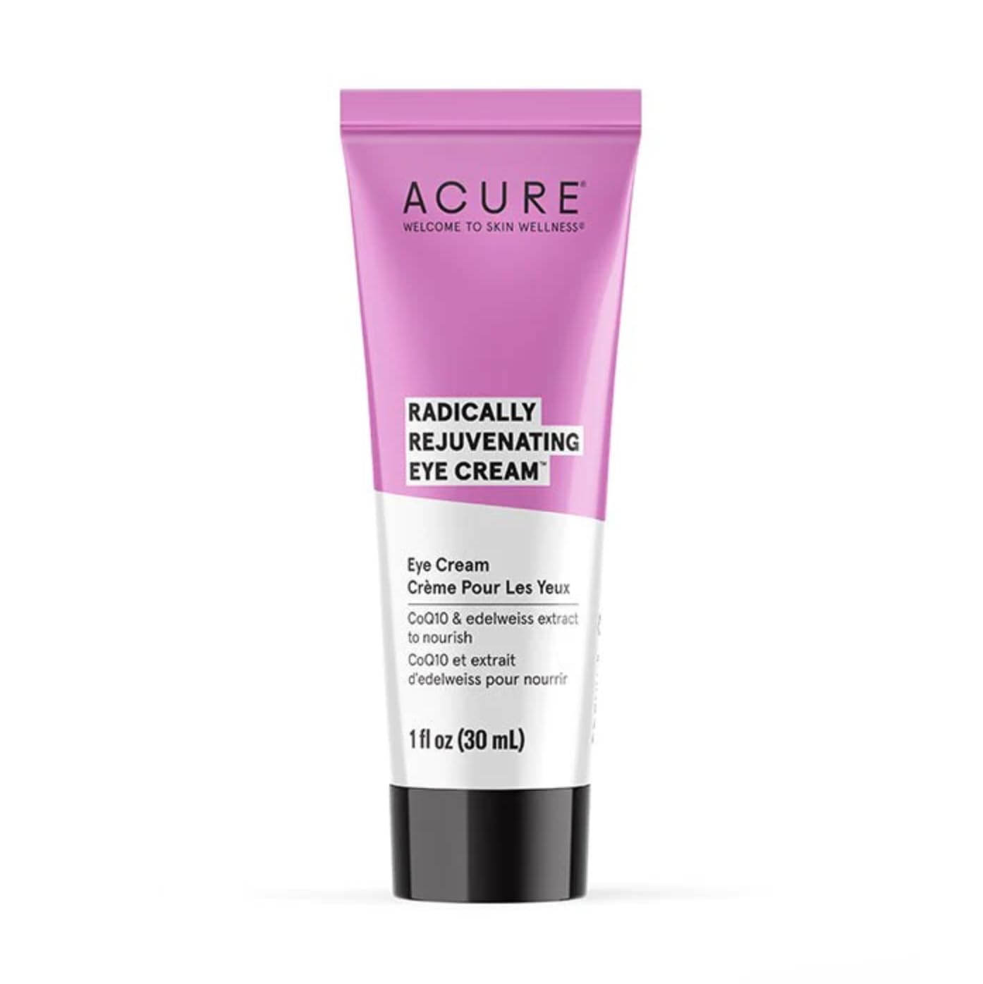 Acure Radically Rejuvenating Eye Cream tube closeup for brighter under-eye area