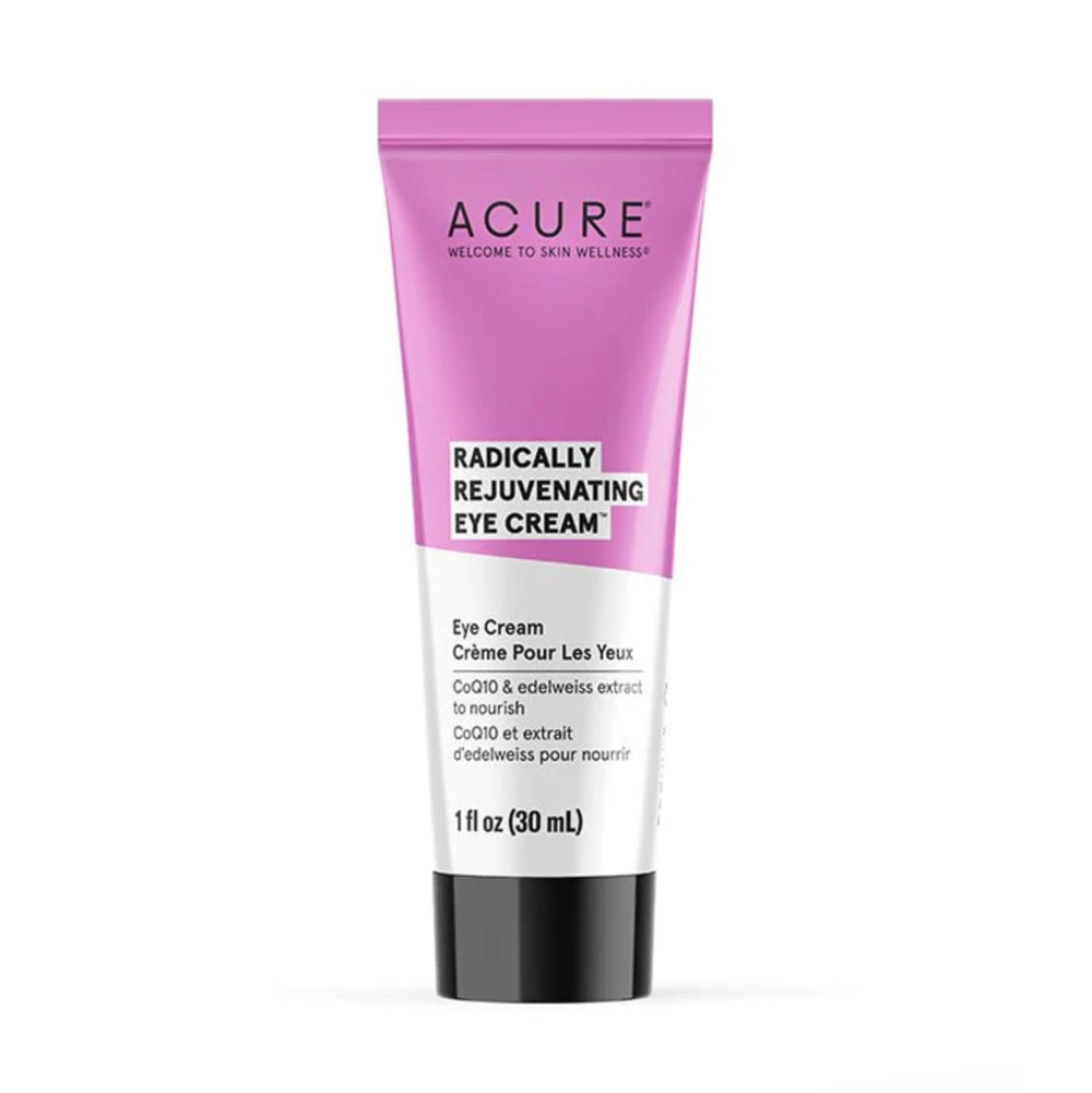 Acure Radically Rejuvenating Eye Cream tube closeup for brighter under-eye area