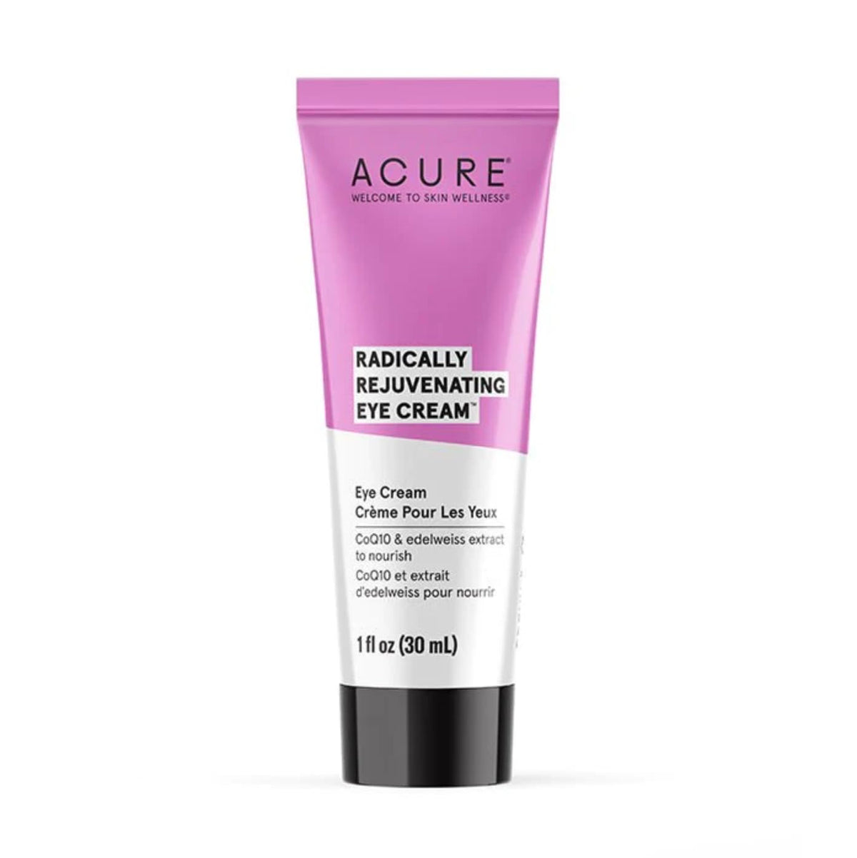 Acure Radically Rejuvenating Eye Cream tube closeup for brighter under-eye area