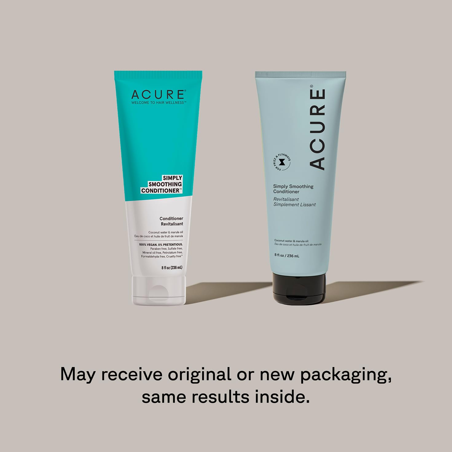 Acure Simply Smoothing Duo Pack front view highlights hydrating, vegan shampoo and conditioner.