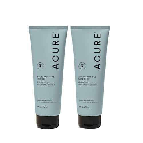 Acure Simply Smoothing Shampoo bottle promotes frizz control and smoother hair.
