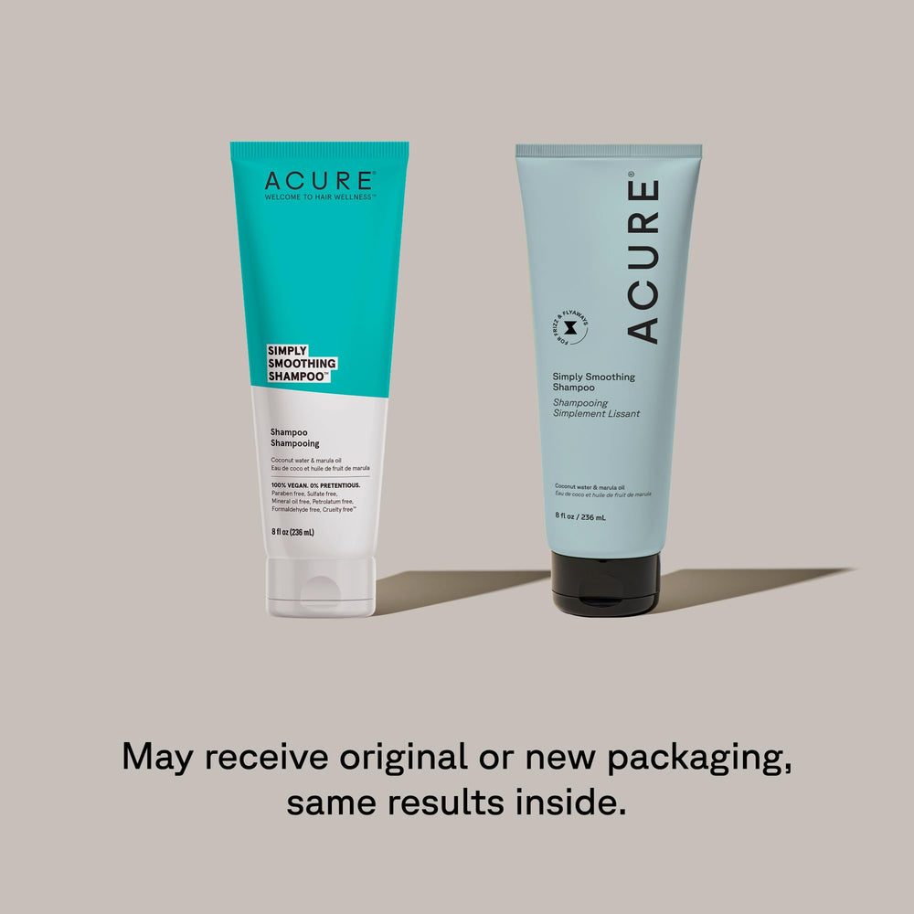Acure Simply Smoothing Shampoo demonstrates frizz control and added shine.