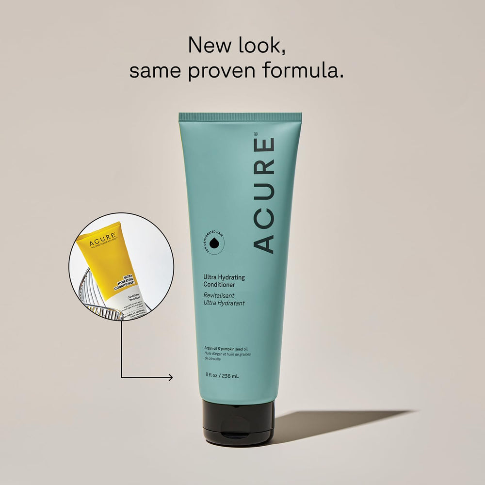 Acure Ultra Hydrating Conditioner tube for deeply hydrated, detangled hair.