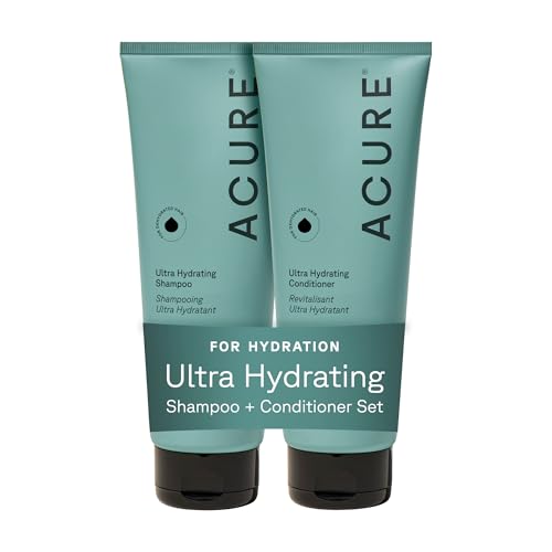 Acure Ultra Hydrating Shampoo bottle with argan oil for smoother, shinier hair.