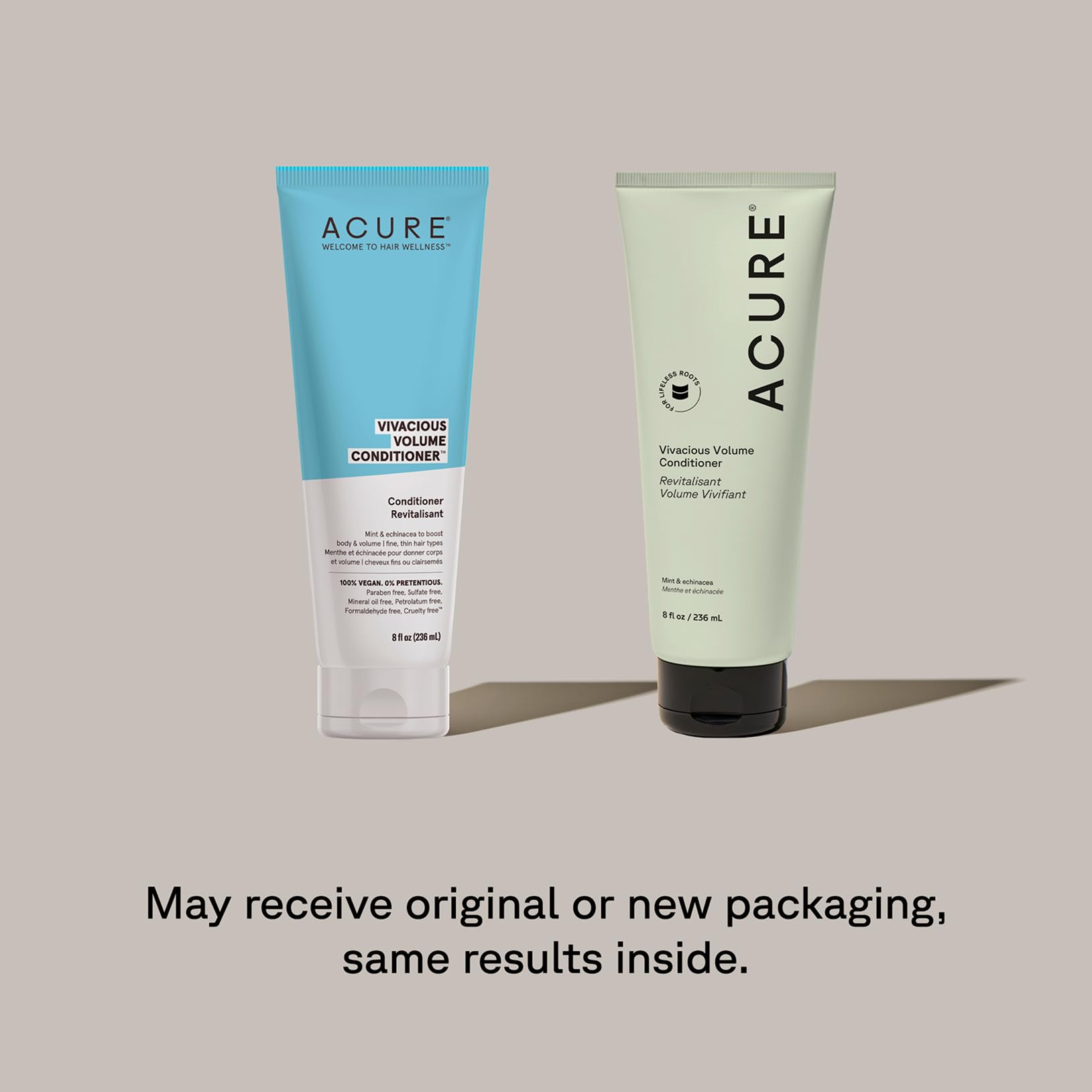 Acure Vivacious Volume Set packaging highlights vegan, cruelty-free promise