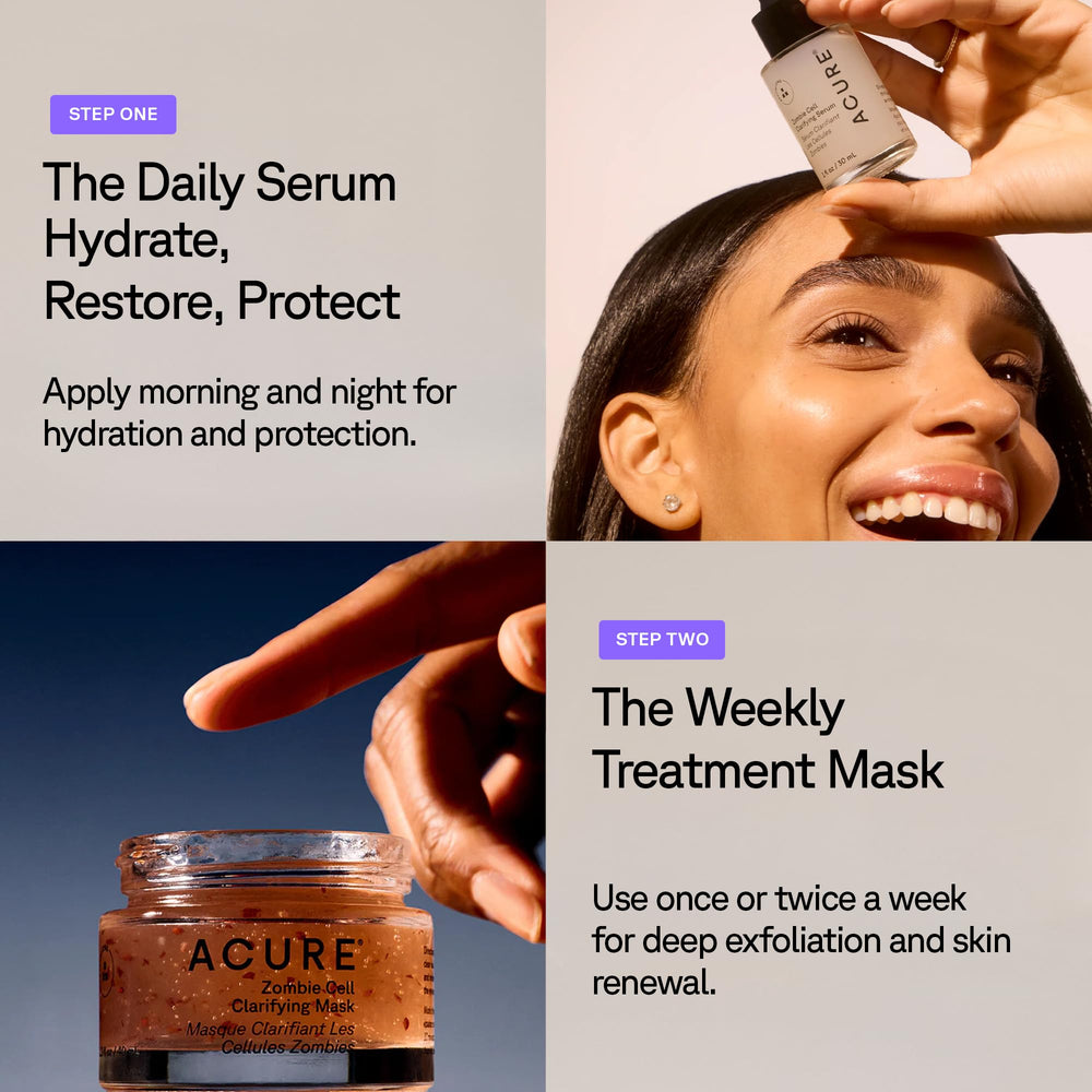 Acure Zombie Cell Clarifying Mask rinse-off shows refreshed skin.
