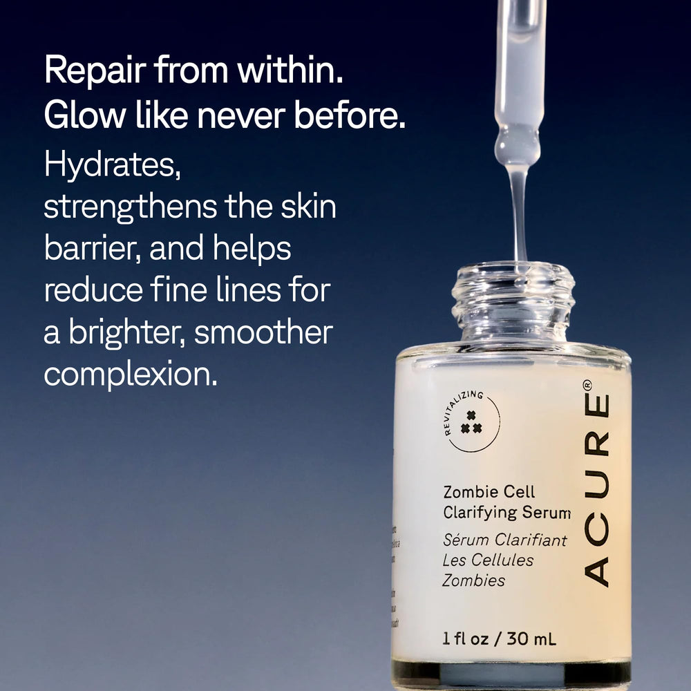 Acure Zombie Cell Clarifying Serum texture swirl reveals lightweight, fast-absorbing formula