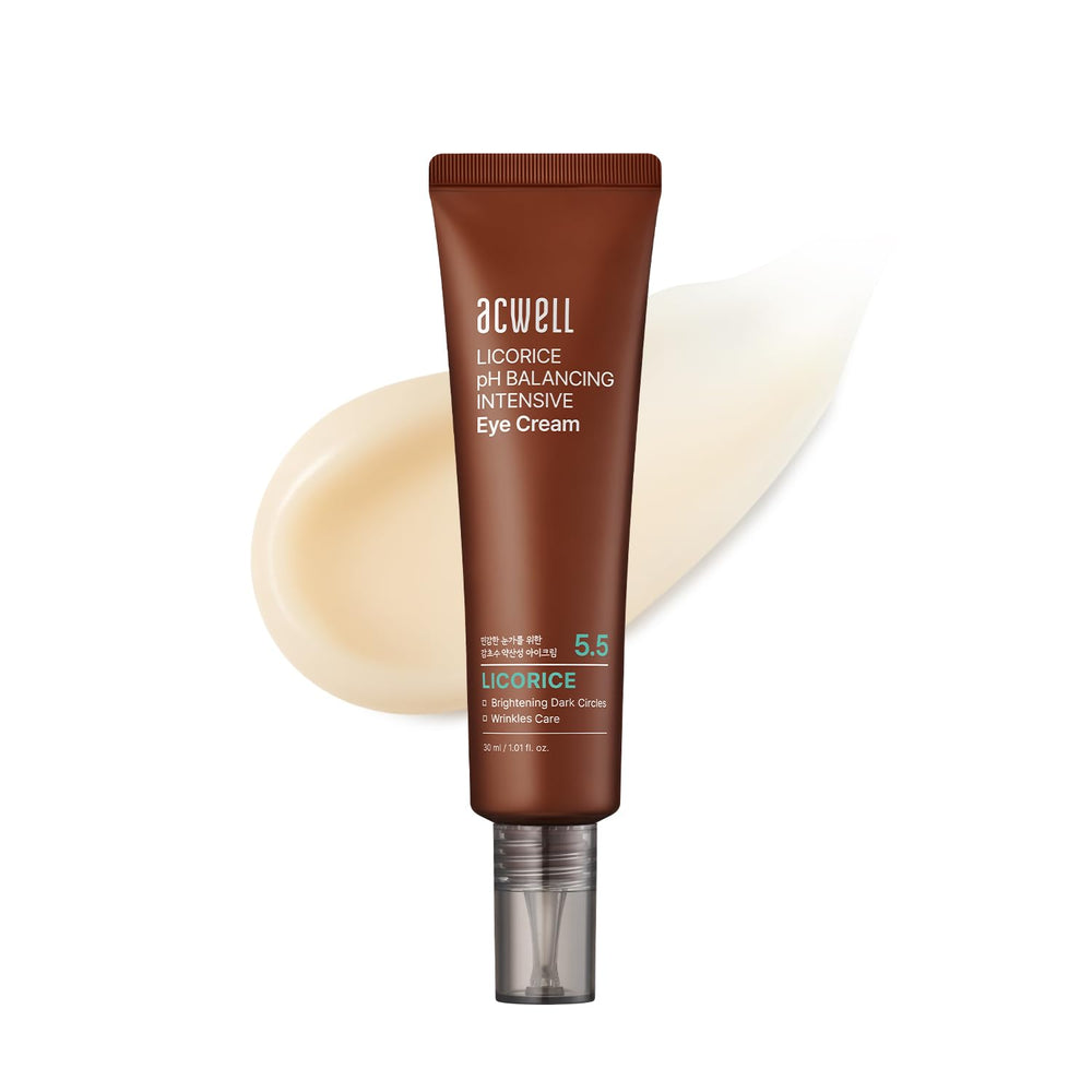 ACWELL Licorice eye cream bottle close-up highlighting silky texture for refreshing under-eye care
