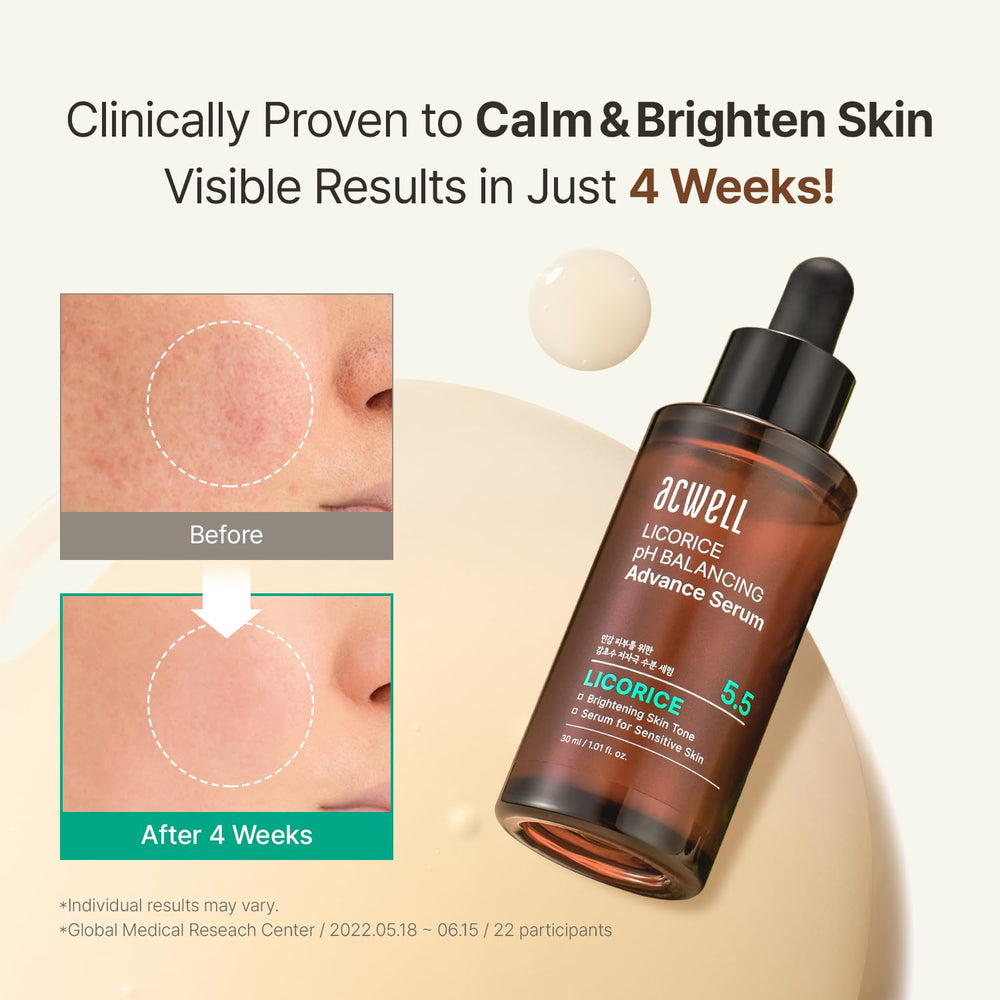 ACWELL Licorice pH Balancing Serum application routine image showing gentle spreading on skin.