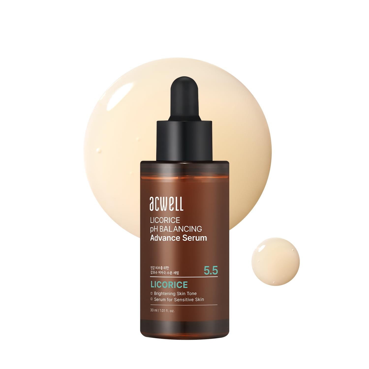 ACWELL Licorice pH Balancing Serum bottle closeup, hydrating balance for the skin.