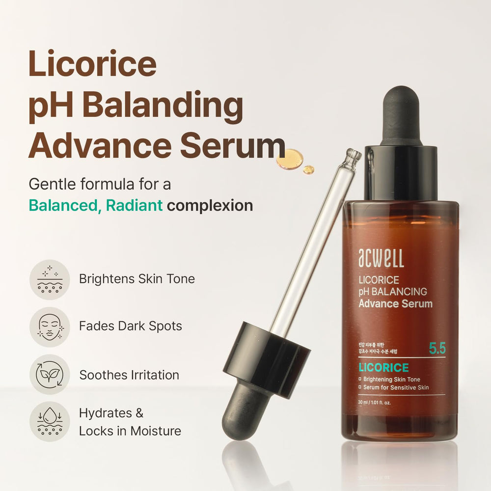 ACWELL Licorice pH Balancing Serum packaging, clean, gentle formula for sensitive skin.