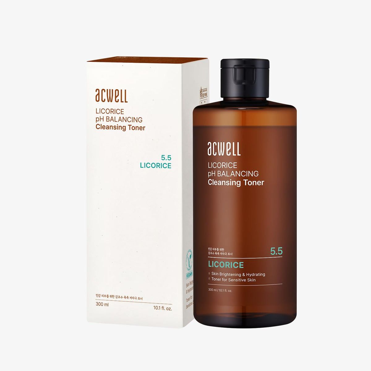 ACWELL Licorice Toner bottle close-up highlighting gentle pH-balanced cleansing for balanced skin.
