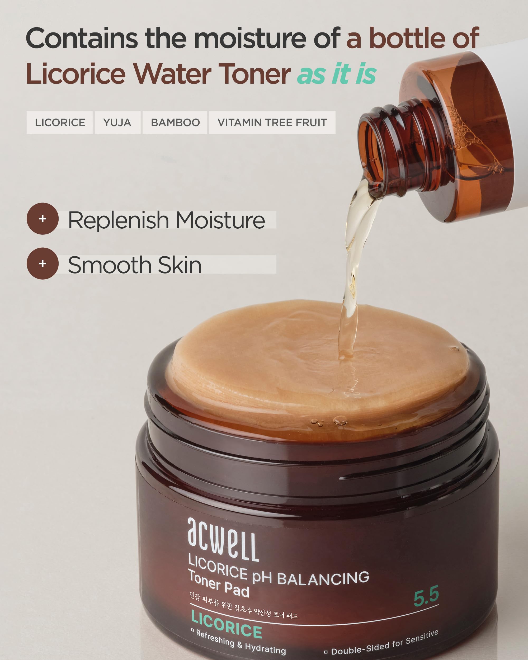 Ingredients graphic highlighting licorice and green tea in ACWELL toner.