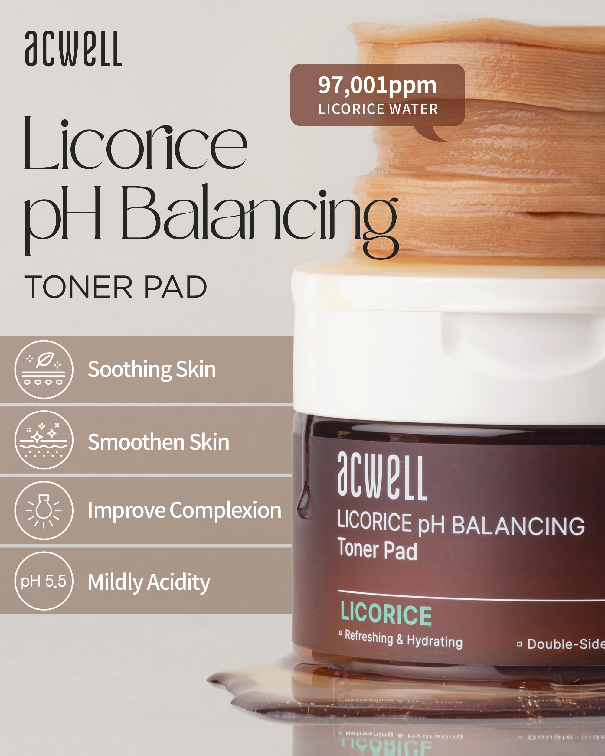 ACWELL Licorice Toner Pad vegan cotton pad highlighting soft texture.