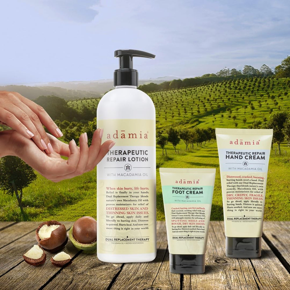 Applying Adamia Therapeutic Repair Lotion after shower shows non-greasy hydration.