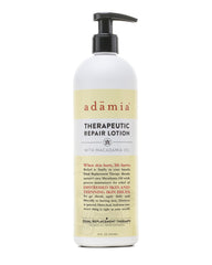 Adamia Therapeutic Repair Lotion bottle shows macadamia oil blend for fast absorption and hydration.