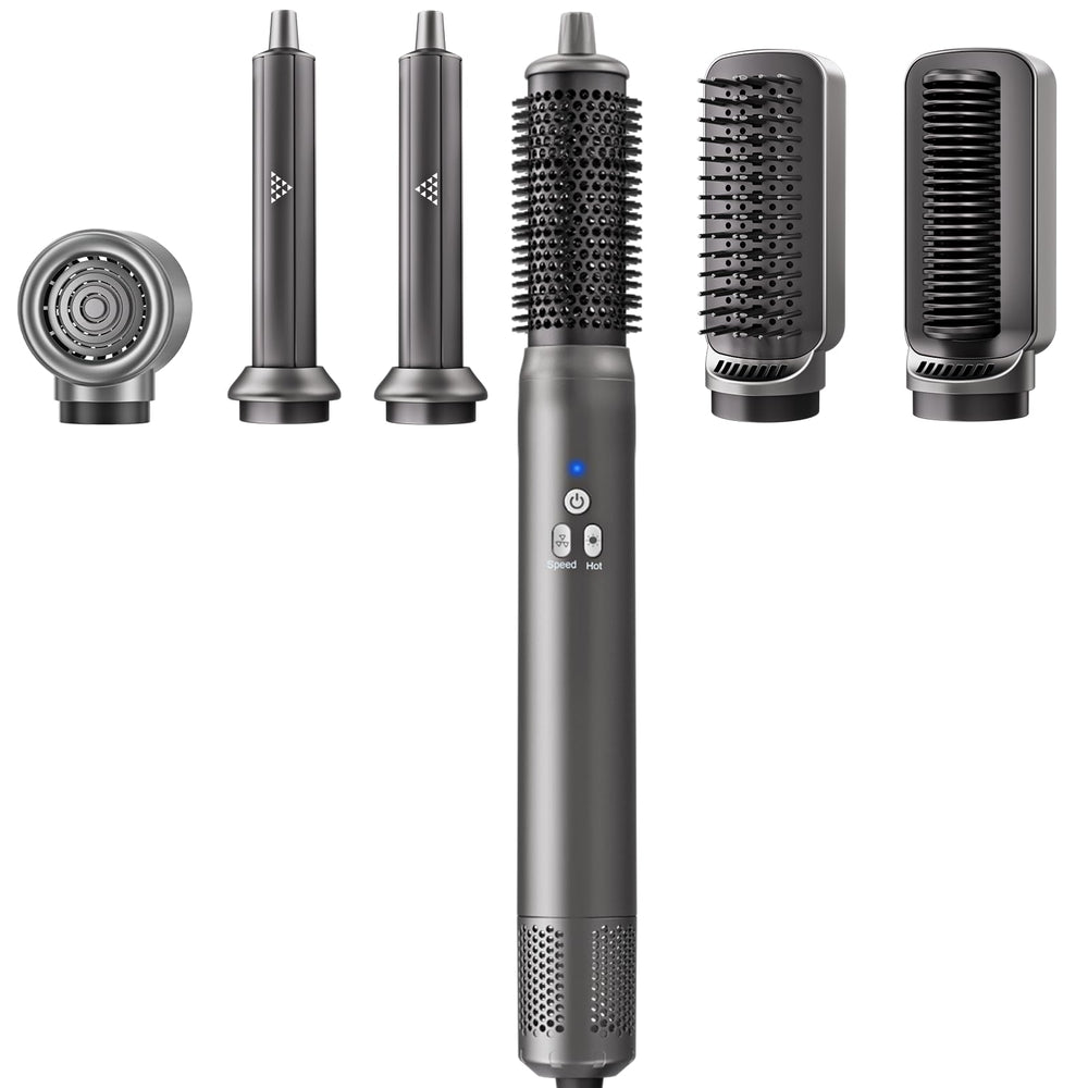 AdamPark 6-in-1 air styling system shows dryer attachment for fast drying and smooth results.