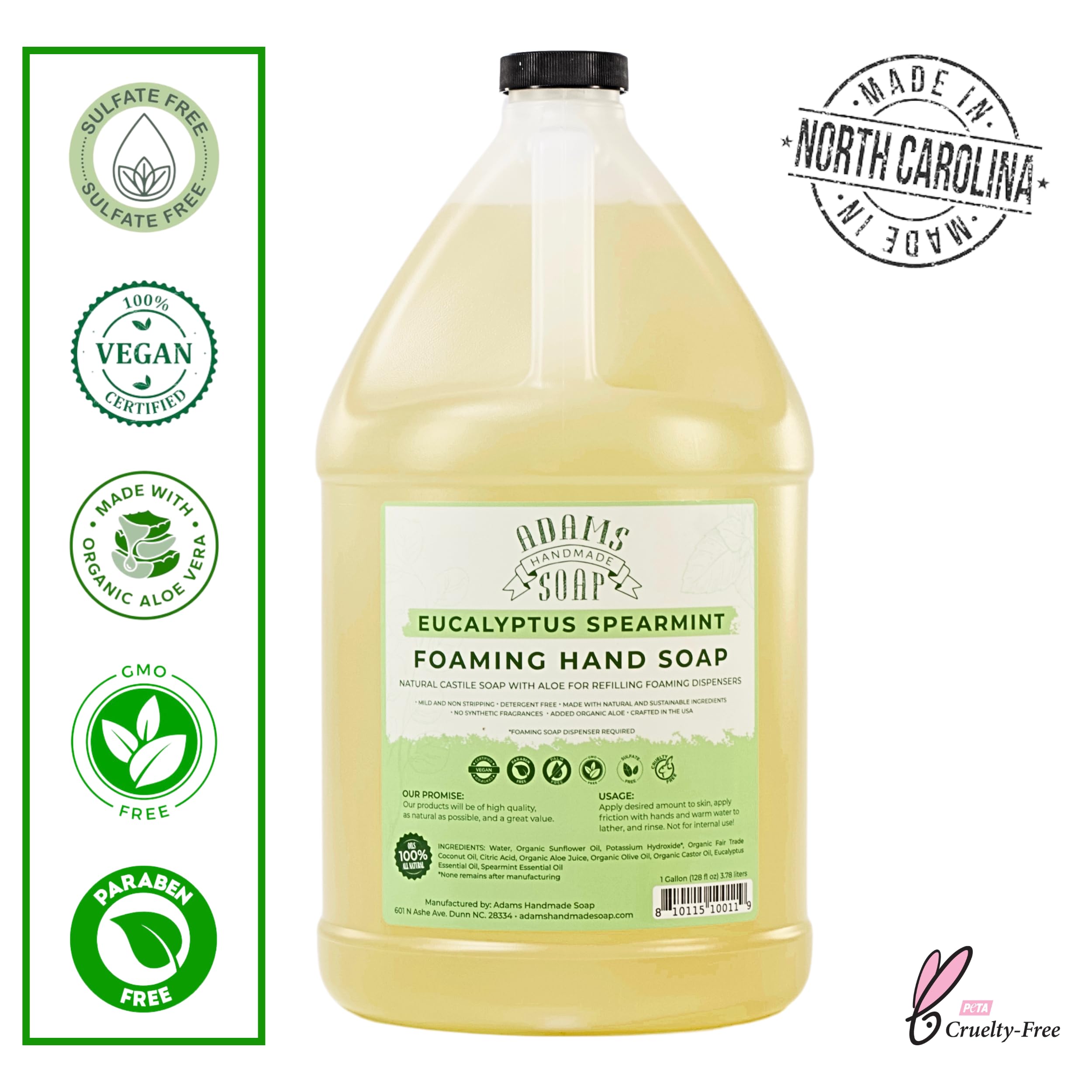 Adams Handmade Soap hand-washing foaming suds demonstrate quick lather and gentle cleansing.
