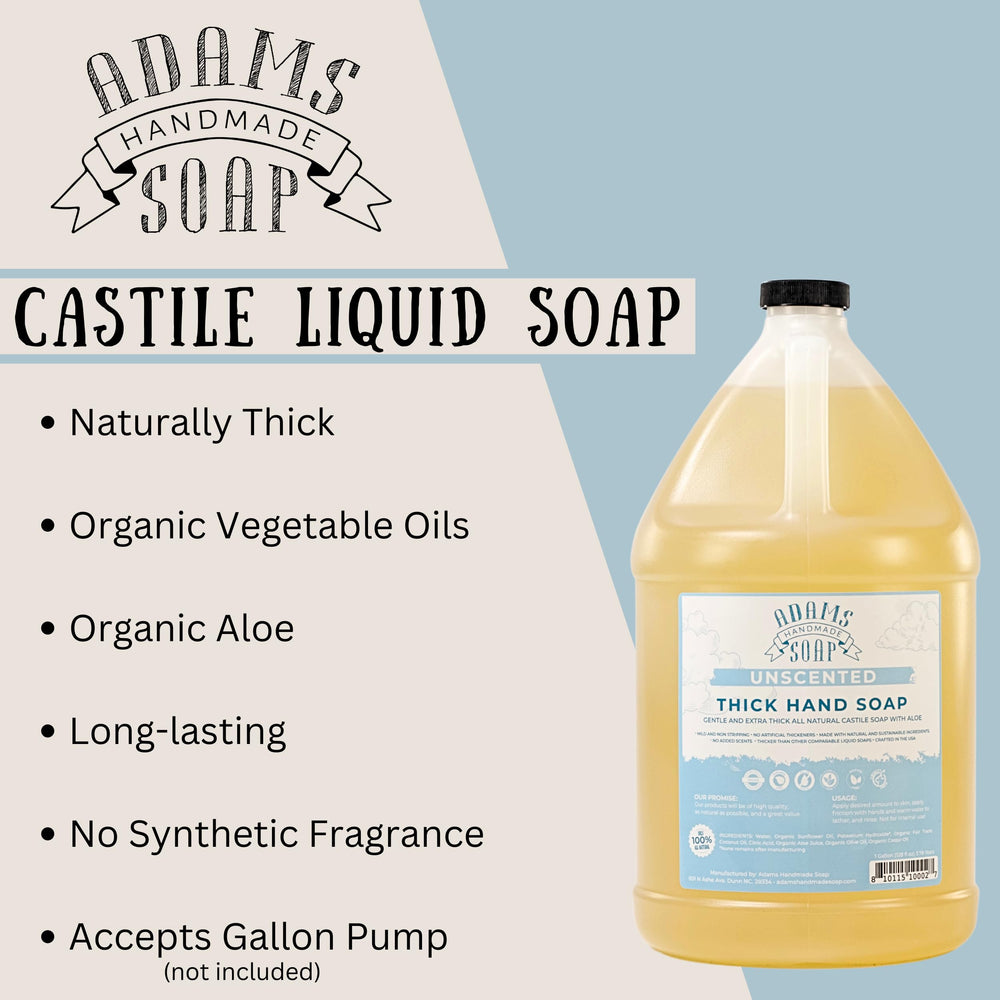 Adams Handmade Soap organic aloe castile 1gal bottle with pump demonstrates versatile dilution for foaming soap
