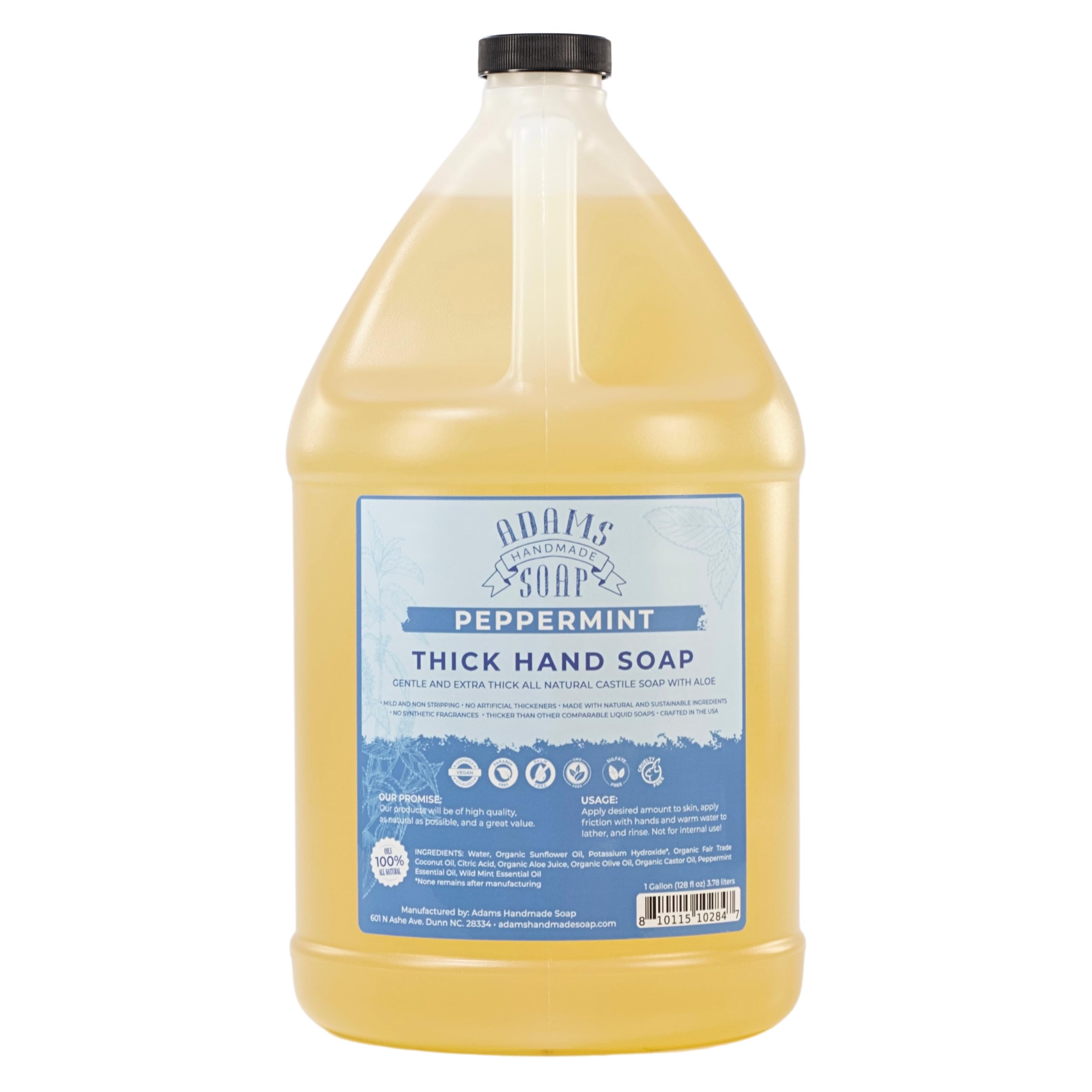 Adams Handmade Soap Peppermint Castile bottle offers a refreshing, multipurpose hand wash.